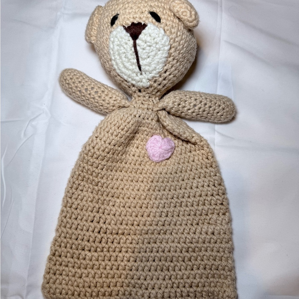 Handmade Tan Bear Lovey Blanket